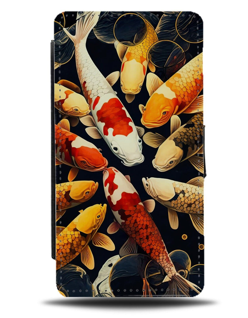 Kois Fish Flip Wallet Case Koi Japanese Fishes Orange and White Yellow AV48