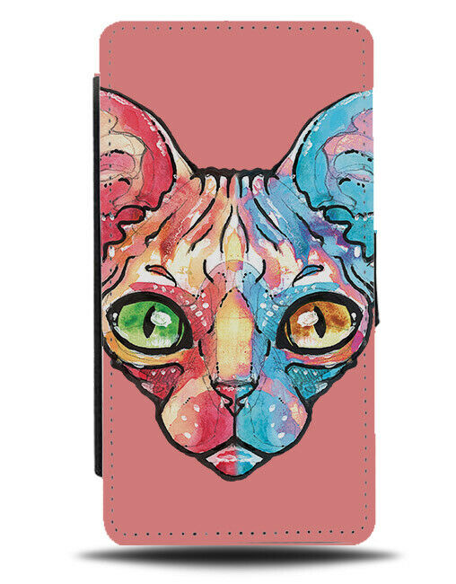 Pink & Blue Sphynx Cat Flip Wallet Phone Case Kitten Cats Face Pet Cartoon E434