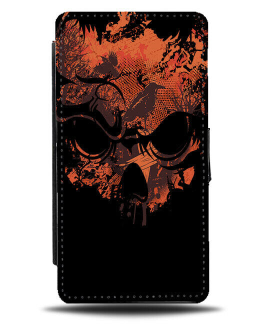 Fire Skull Flip Wallet Phone Case Fiery Devil Skeleton Hell Design Pattern E281