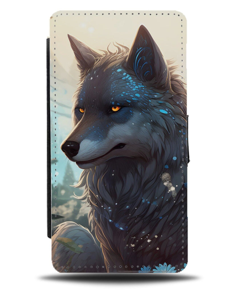 Brave Wolf Picture Flip Wallet Case Wolves Face Head Black Werewolf Gothic CE45