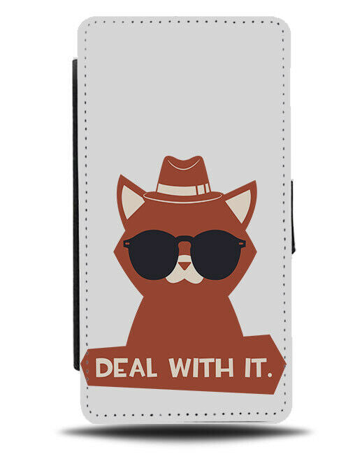 Deal With it Gangster Cat Flip Wallet Phone Case Thug Life Detective Hat E493
