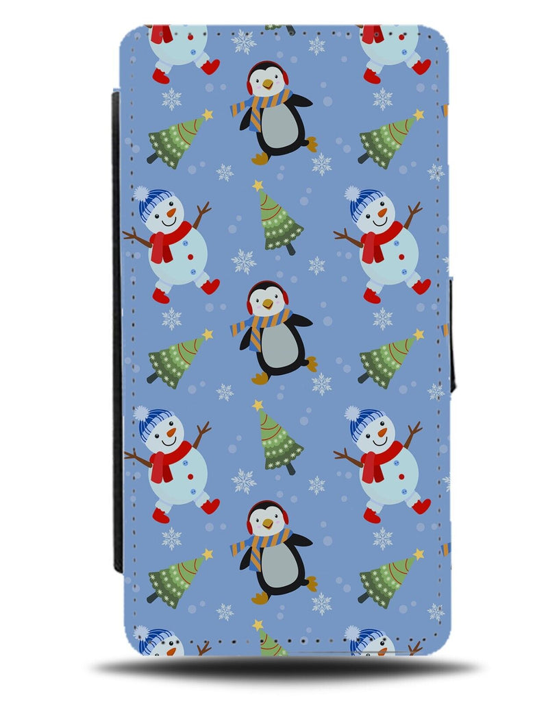 Christmas Style Flip Wallet Case Penguins and Snowmen Snowman Snow Man Tree CC49