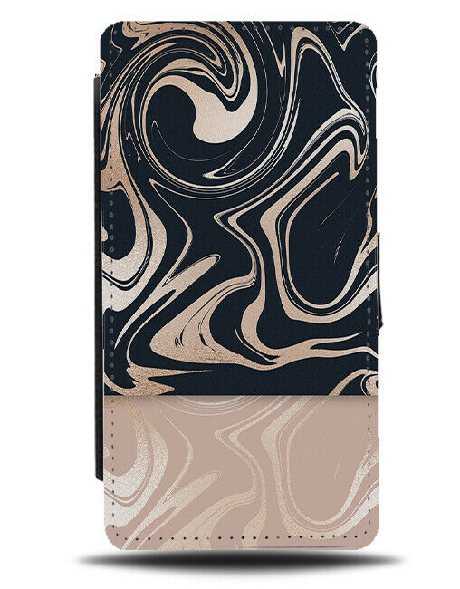 Black & Rose Gold Whirls Flip Wallet Case Swirly Lines Hypnotic Print And G108