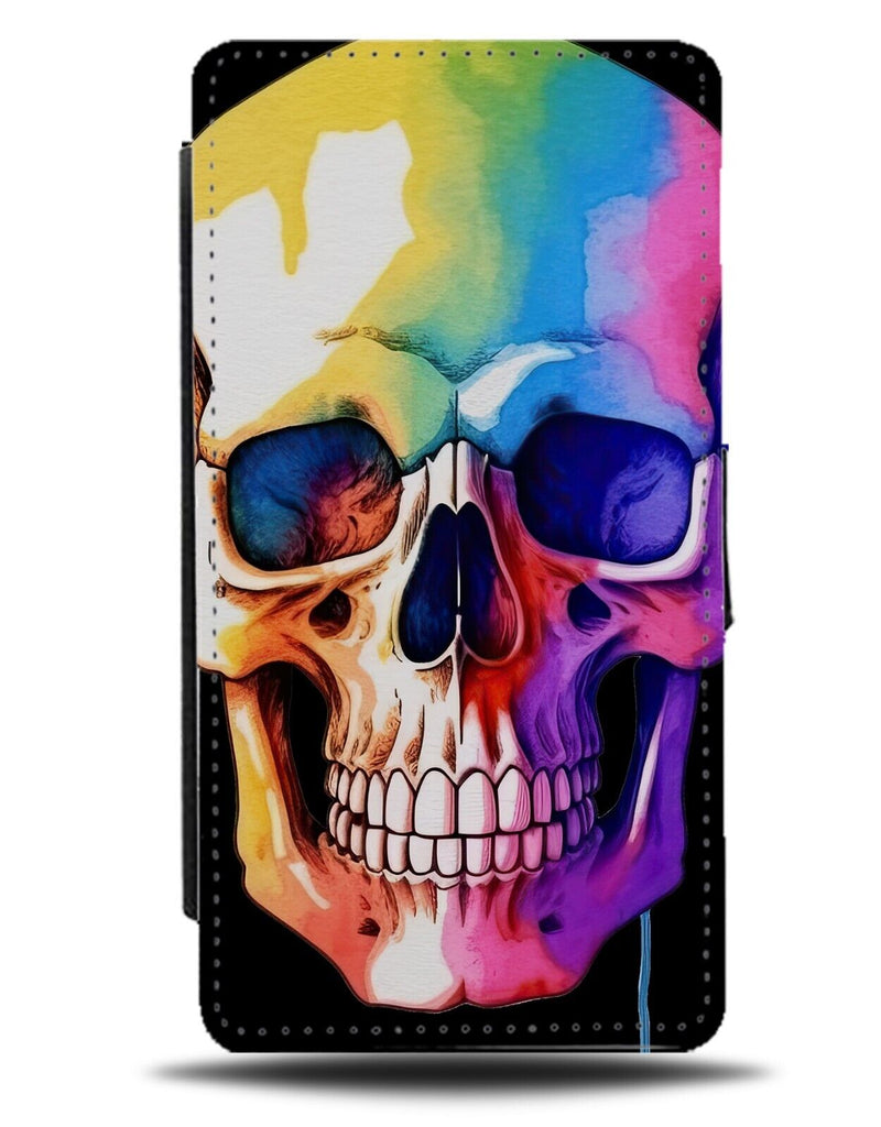 Pastel Colourful Dripping Skull Head Flip Wallet Case Skeletons Face Rainbo CG75