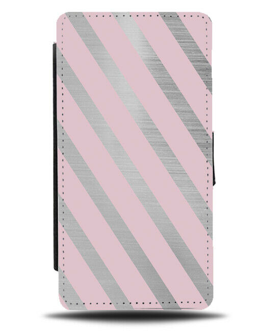 Baby Pink With Silver Striped Flip Cover Wallet Phone Case Stripes Lines & i796