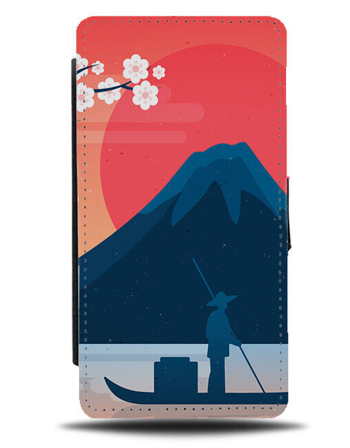 Japanese Fishing Flip Wallet Case Mountain Mountains Painting Drawing Print J635