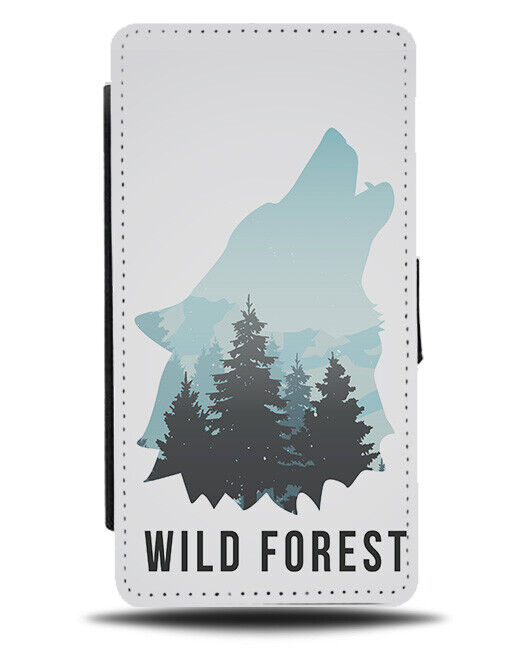 Wild Forrest Wolf Outline Flip Wallet Case Head Tree Trees Tops Woods K461