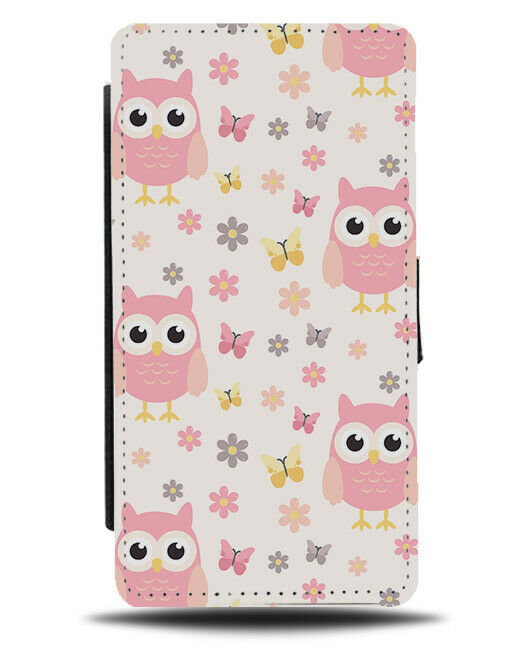 Kids Pink Owls Flip Wallet Case Owl Stars Butterfly Butterflies Baby Night F023