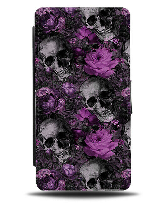 Skull and Flowers Flip Wallet Case Punk Princess Purple Floral Grunge Goth G064