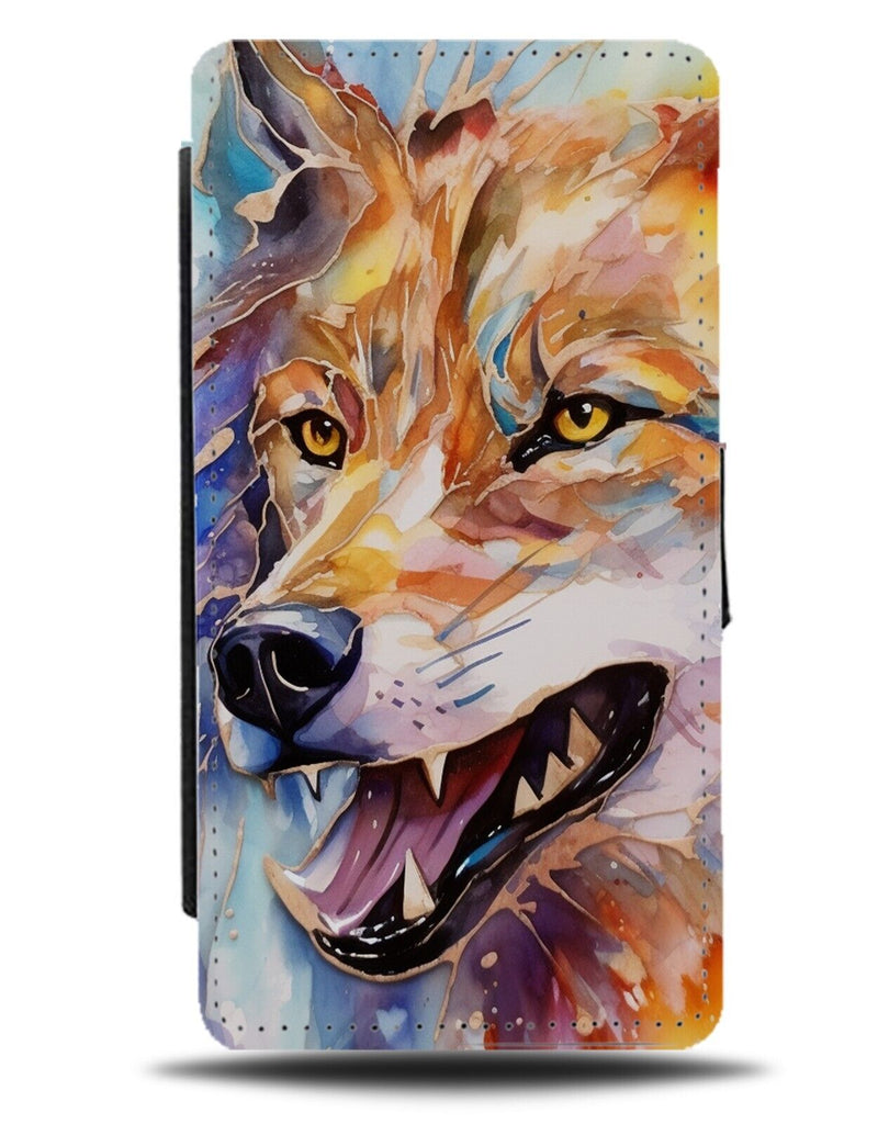 Colourful Wolf Painting Print Flip Wallet Case Wolves Face Oil Teeth Animal CB02