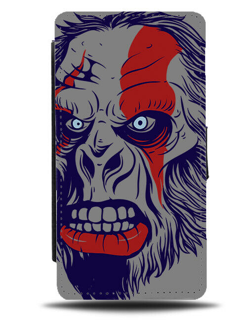 Dark Grey and Red Monkey Warrior Flip Wallet Phone Case Hairy Monkey Face E377