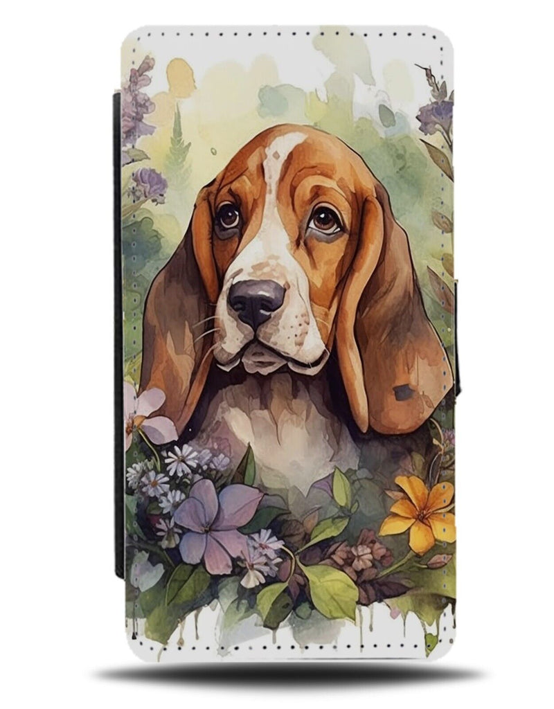 Floral Basset Hound Flip Wallet Case Hounds Flowers Flower Watercolour CZ02