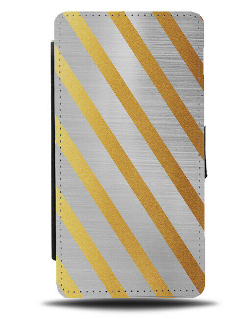 Silver & Golden Striped Flip Cover Wallet Phone Case Lines Design Grey Gold i833