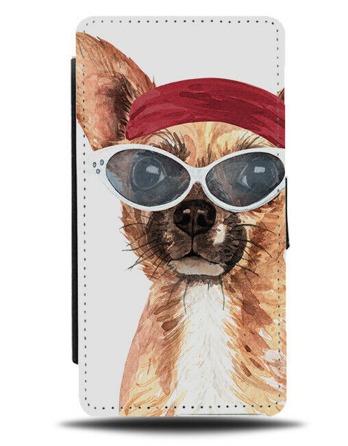 Hippy Chihuahua Flip Wallet Case Stylish Fashion Dress Up 60s 70s Style K692