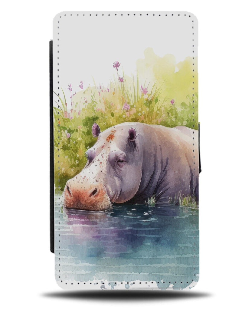 Watercolour Hippo Flip Wallet Case Hippos Art Oil Painting Photo River DC41