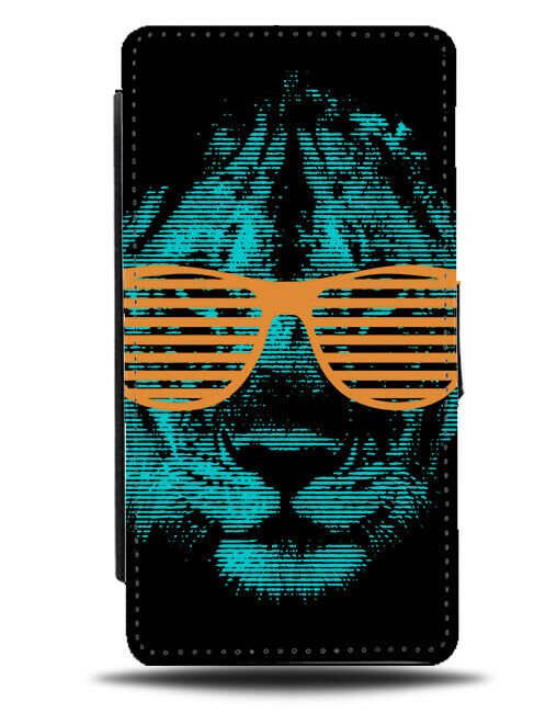 Turquoise Green and Black Lion Face Flip Wallet Phone Case Shades Gangster E127