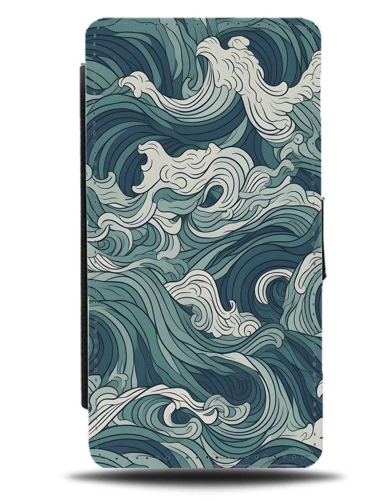 Japanese Crashing Waves Pattern Flip Wallet Case Wave Asian Water Ocean Sea CV40