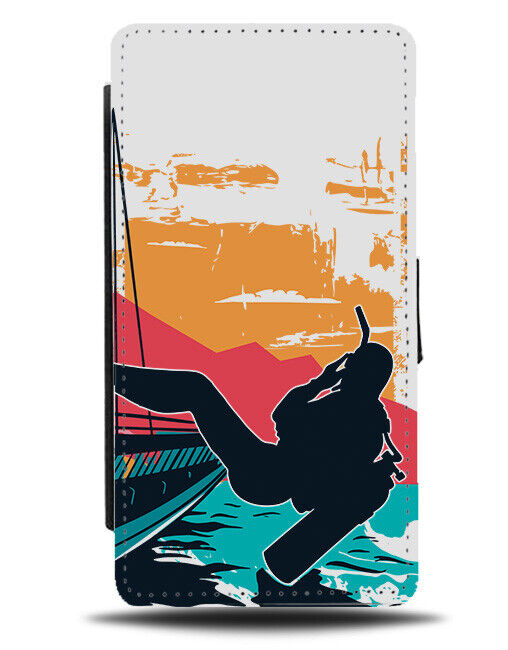 Retro Scubadiving Falling Back Of The Boat Flip Wallet Case Scuba Gear J249