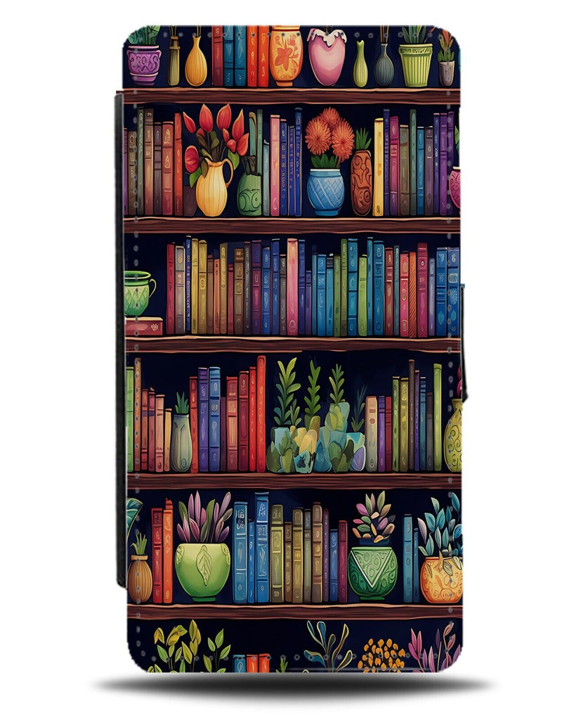 Modern Bookshelf Pattern Flip Wallet Case Book Shelf Books Unit Library DE02