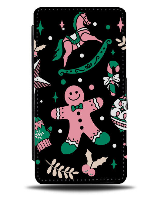 Christmas Toys Flip Wallet Case Retro Vintage Toy Design Pink Rocking Horse N704