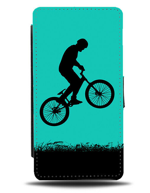BMX Silhouette Flip Cover Wallet Phone Case Bike Wheels Turquoise Green i774