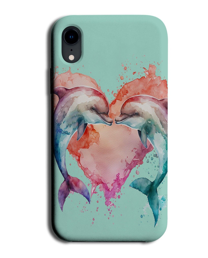 Watercolour Dolphin Love Heart Phone Case Cover Loves Hearts Shape Dolphins BG19