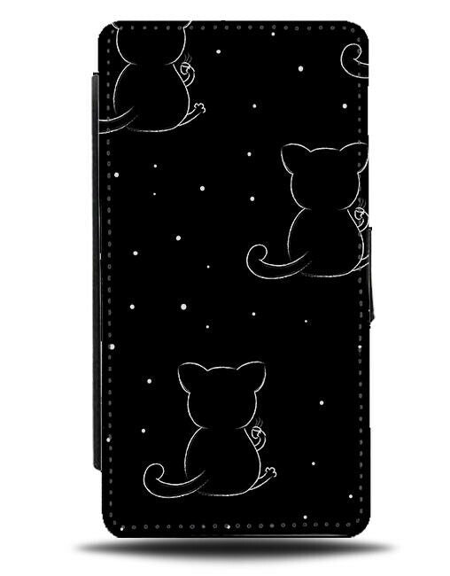 Black Nightsky Cats Flip Wallet Case Cat Stars Cat Kitten Dark F242