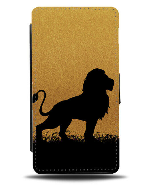 Lion Silhouette Flip Cover Wallet Phone Case Lions Gold Golden Black H996
