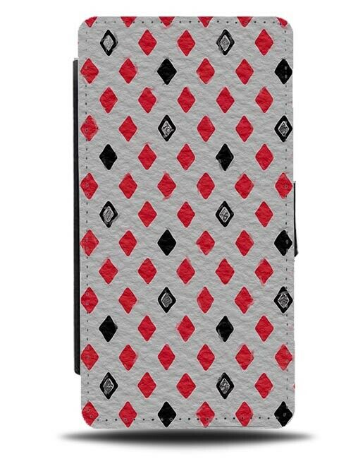 Grey Red and Black Diamond Chequered Flip Wallet Case Chequers F174