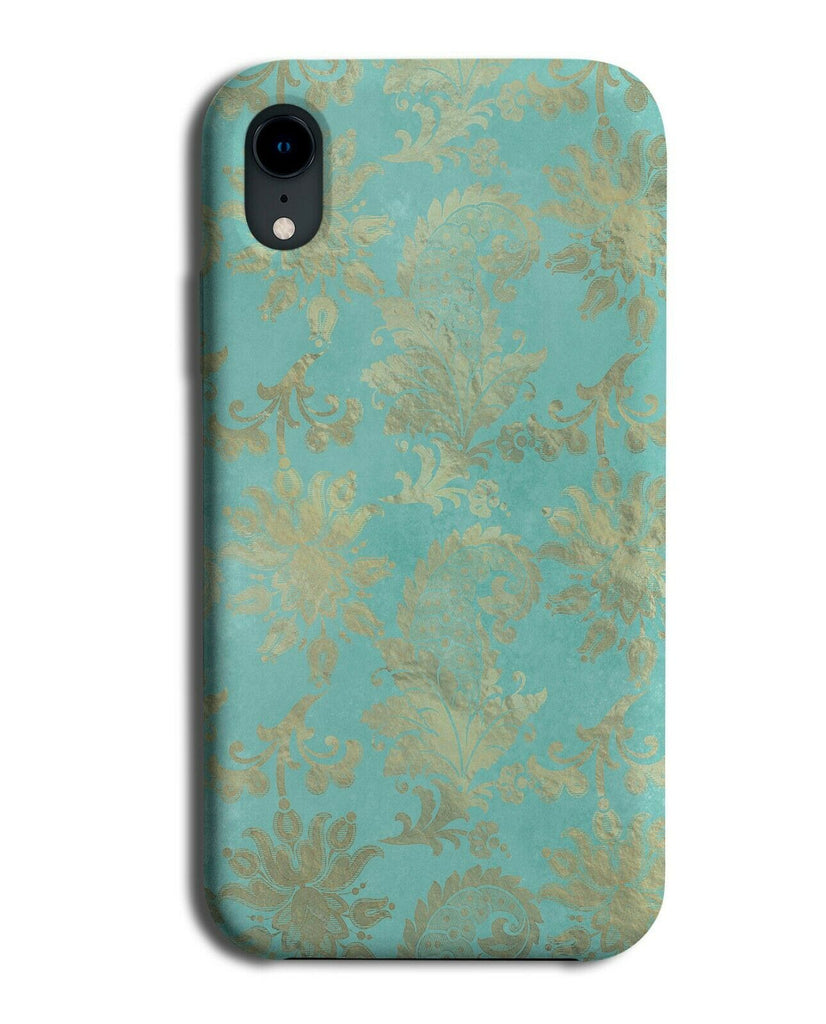 Turquoise Green and Golden Floral Stencilings Phone Case Cover Flowers K988