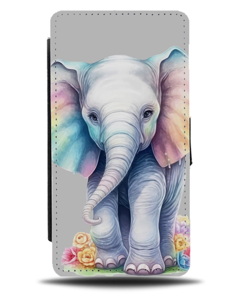 Colourful Elephant Flip Wallet Case Rainbow Multicoloured Ears Elephants AM52
