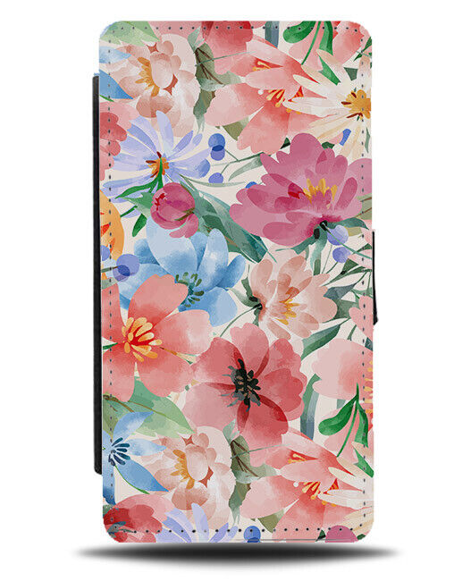 Floral Watercolour Painting Print Flip Wallet Case Paint Flowers Petals Art N596