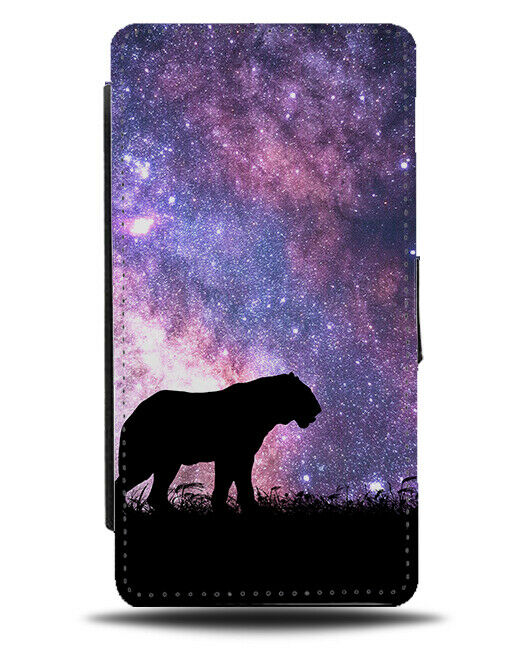 Tiger Silhouette Flip Cover Wallet Phone Case Tigers Space Stars Night Sky i194