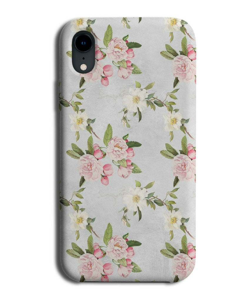 Pale Blue Traditional Vintage Floral Phone Case Cover Pink Roses Tulips F035