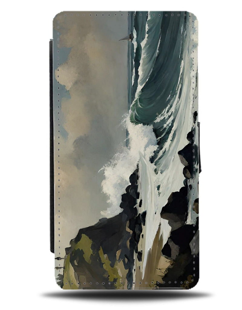 Sea Waves Crashing Against The Rocks Oil Painting Flip Wallet Case Ocean CX89