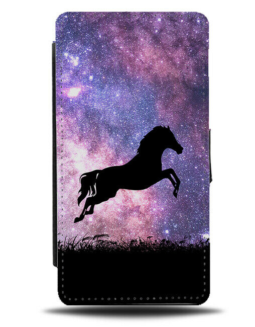 Horse Silhouette Flip Cover Wallet Phone Case Horses Pony Space Stars Sky i180