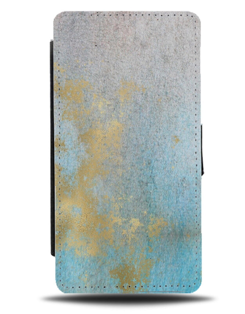 Blue and Gold Worn Marble Look Flip Wallet Case Damaged Style Damage Old BY09