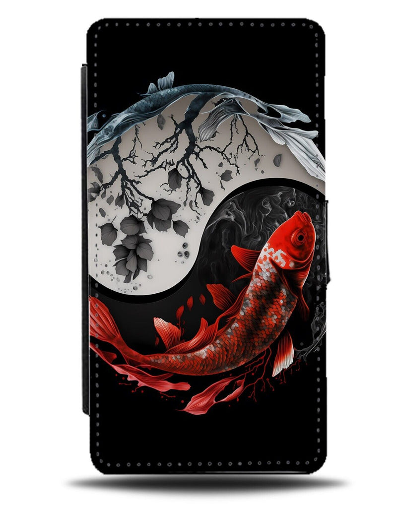Black and Orange Yin & Yang Koi Fish Flip Wallet Case Kois Carp Carps Asia BG68