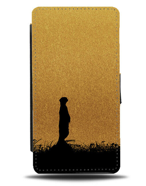Meerkat Silhouette Flip Cover Wallet Phone Case Meerkats Gold Golden H998