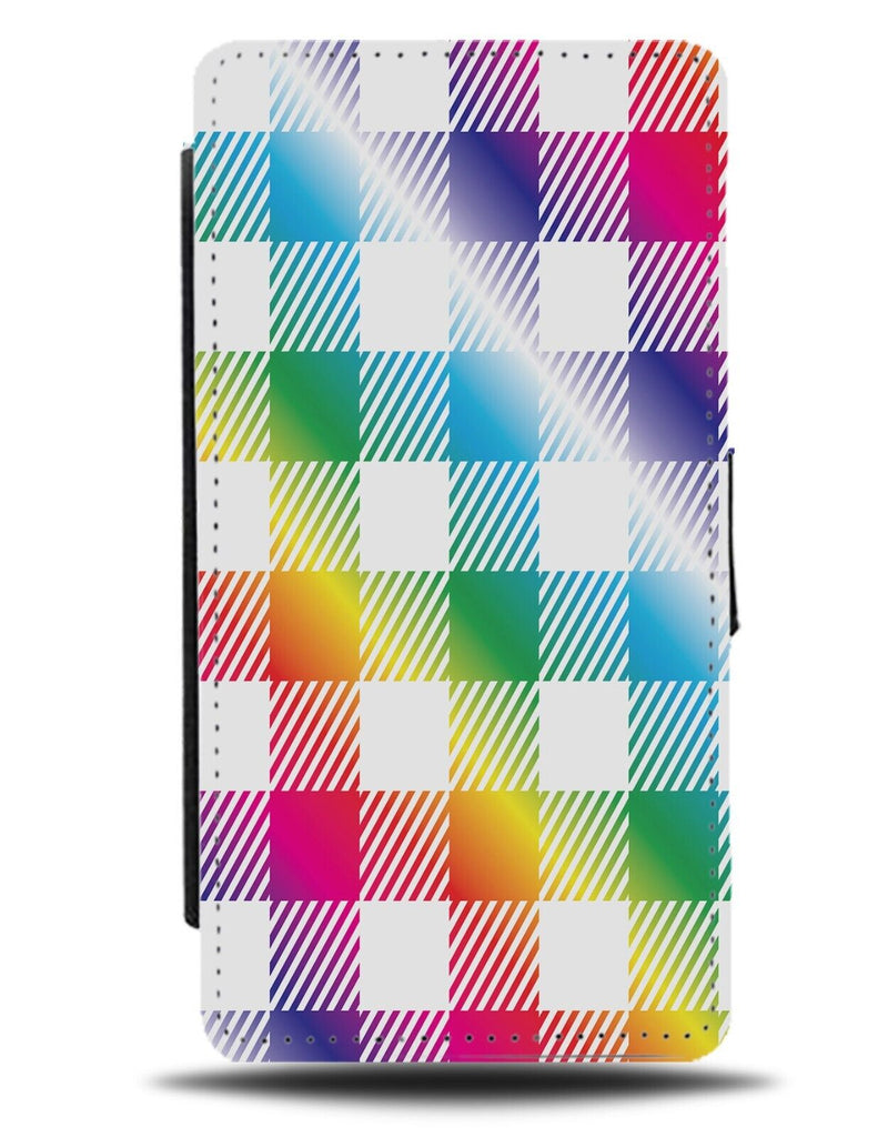 Colourful Flannel Flip Wallet Case Gingham Multicoloured Tartan Pattern AZ52