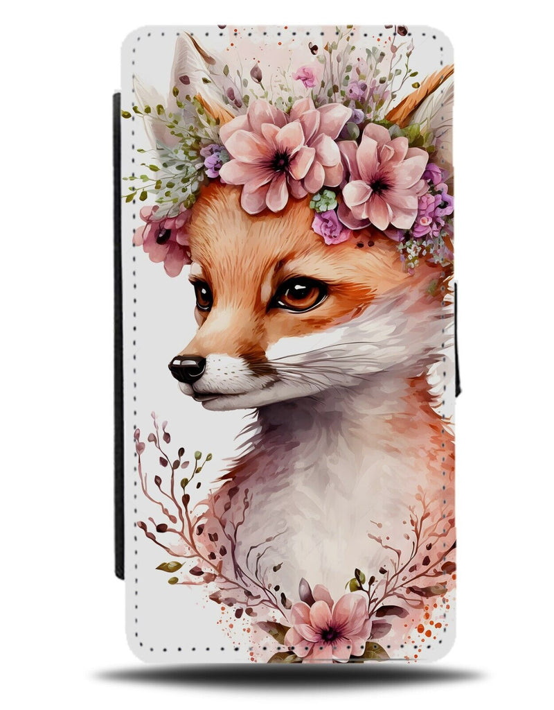 Fox In Flower Crown Flip Wallet Case Floral Boho Watercolour Foxes Street BD12