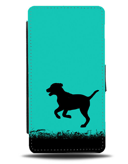 Dog Silhouette Flip Cover Wallet Phone Case Dogs Puppy Turquoise Green i268