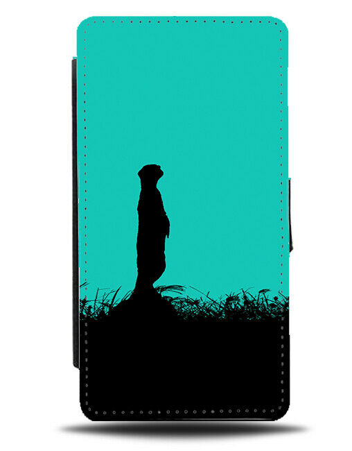 Meerkat Silhouette Flip Cover Wallet Phone Case Meerkats Turquoise Green i277