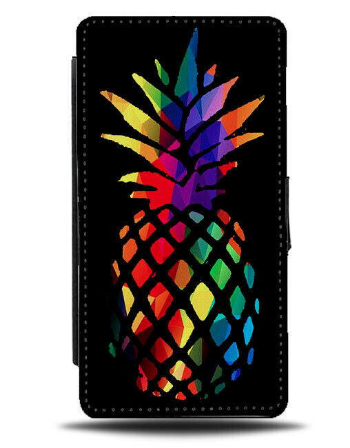 Colourful Pineapple Flip Cover Wallet Phone Case Multicoloured Coloured B964