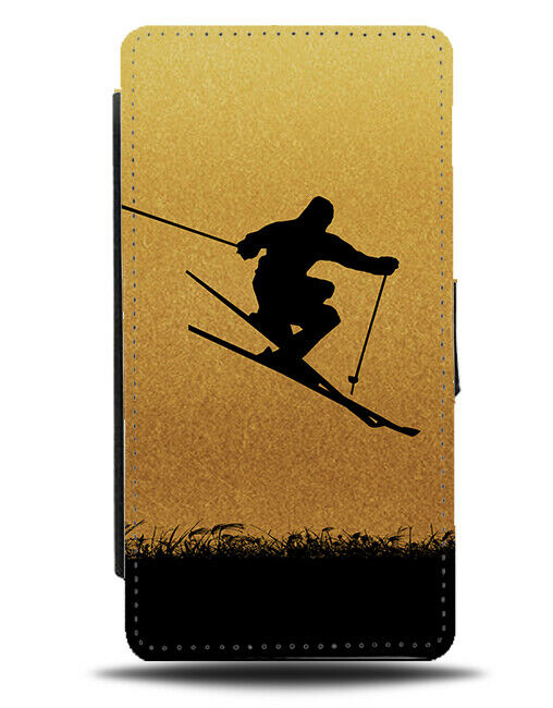 Skiing Flip Cover Wallet Phone Case Ski Ski's Skiboard Board Gold Golden i602