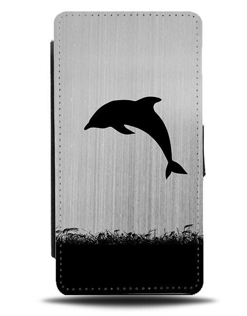 Dolphin Silhouette Flip Cover Wallet Phone Case Dolphins Silver Grey i145