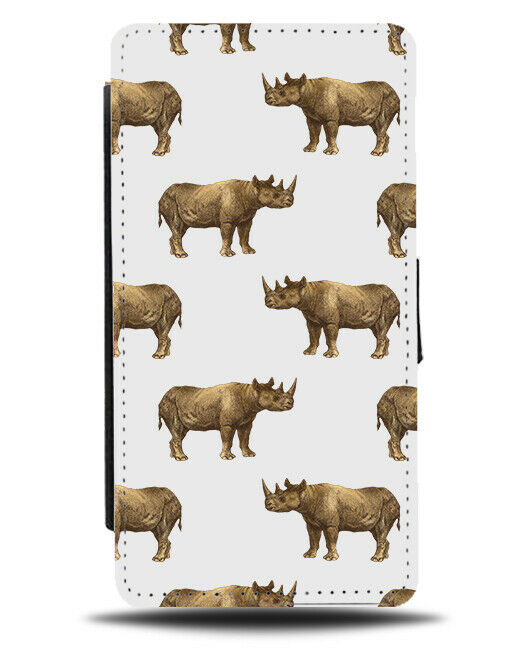 White and Gold Rhino Statues Flip Wallet Case Rhinos Statue Picture Golden F655