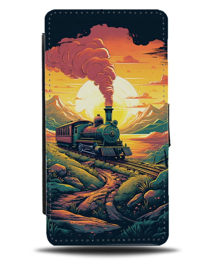 Steam Train Flip Wallet Case Locomotive Engine Trains Track Tracks Cartoon DH19