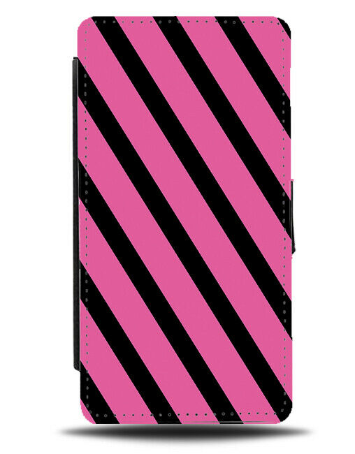 Hot Pink and Black Striped Flip Cover Wallet Phone Case Stripes Coloured i884