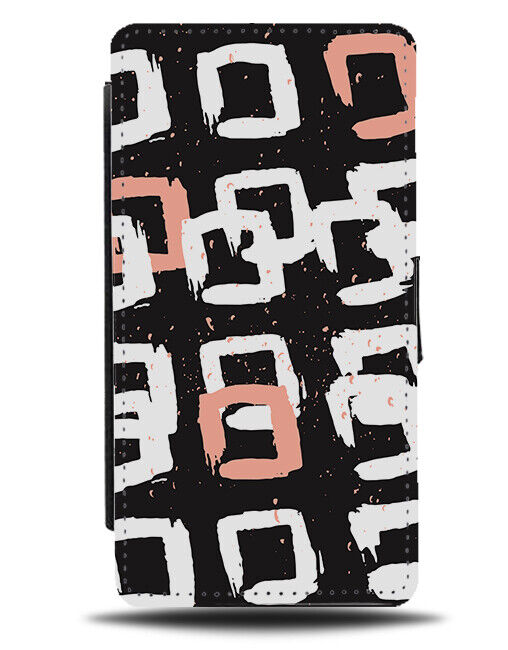 Square Outlines Flip Wallet Case Outline Pattern Design Black Peach White N009